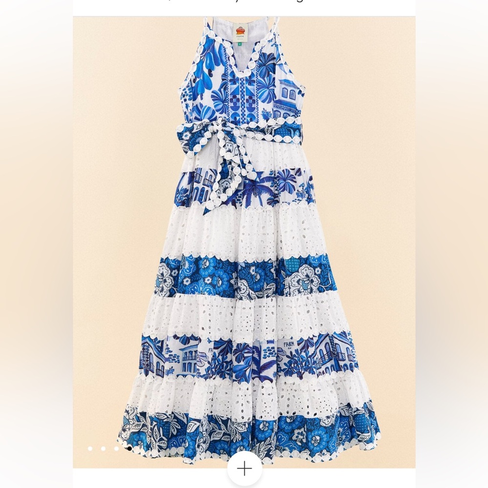 FARM Rio Mixed Blue and White Patterned Maxi Dress